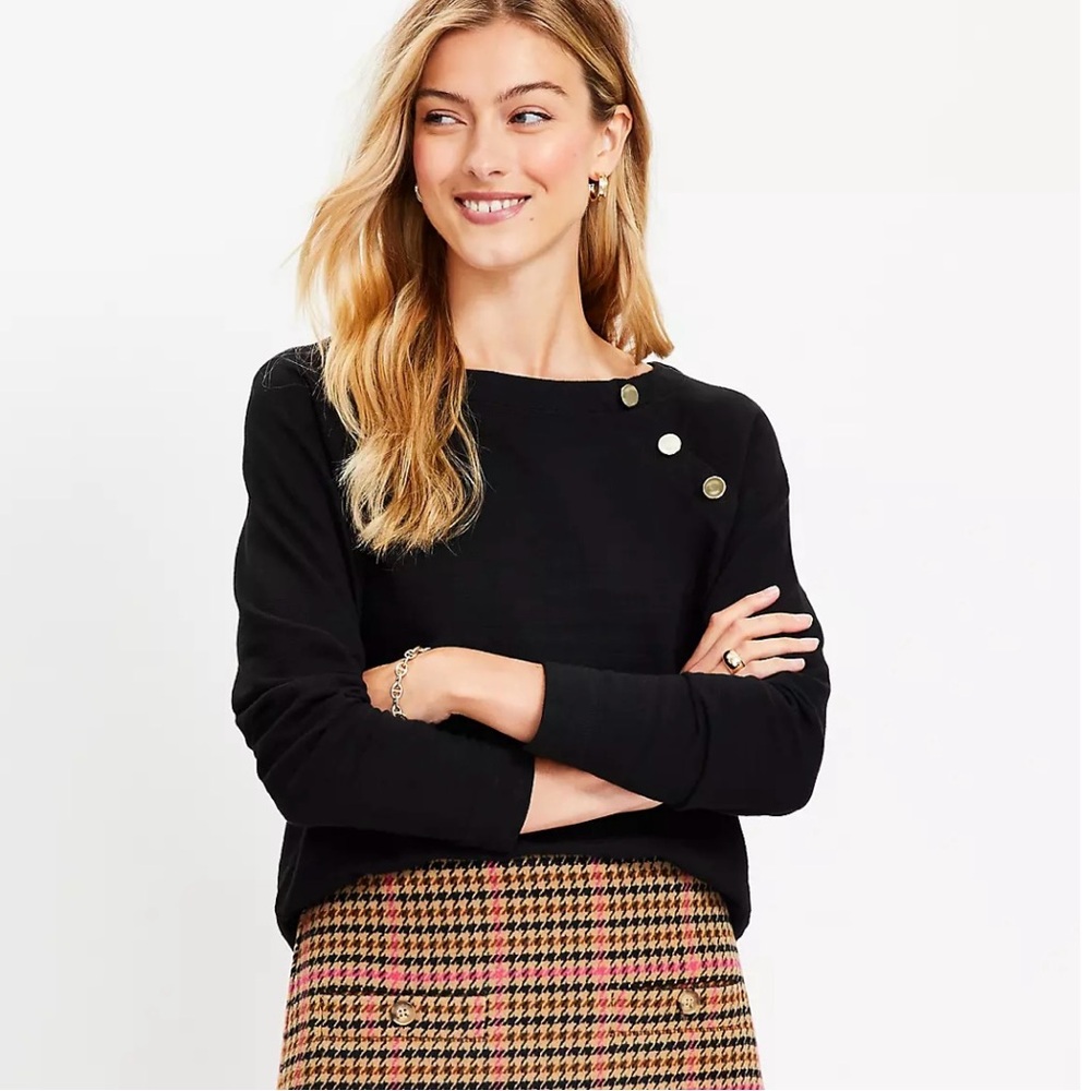 LOFT Button Trim Long Sleeve Tee, NWT